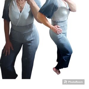wide leg ombre pleated jumpsuit with ruffled hem